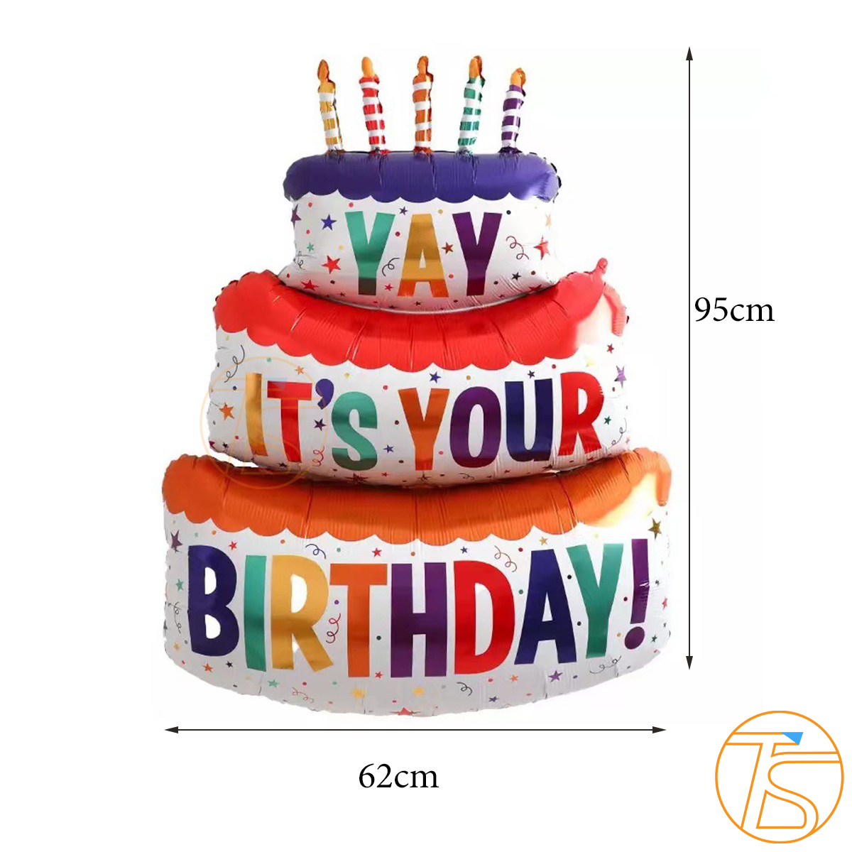 Set trang trí sinh nhật bong bóng hình bánh kem cùng bộ chữ giấy Happy Birthday nhiều màu sắc cho bé kèm theo ống bơm