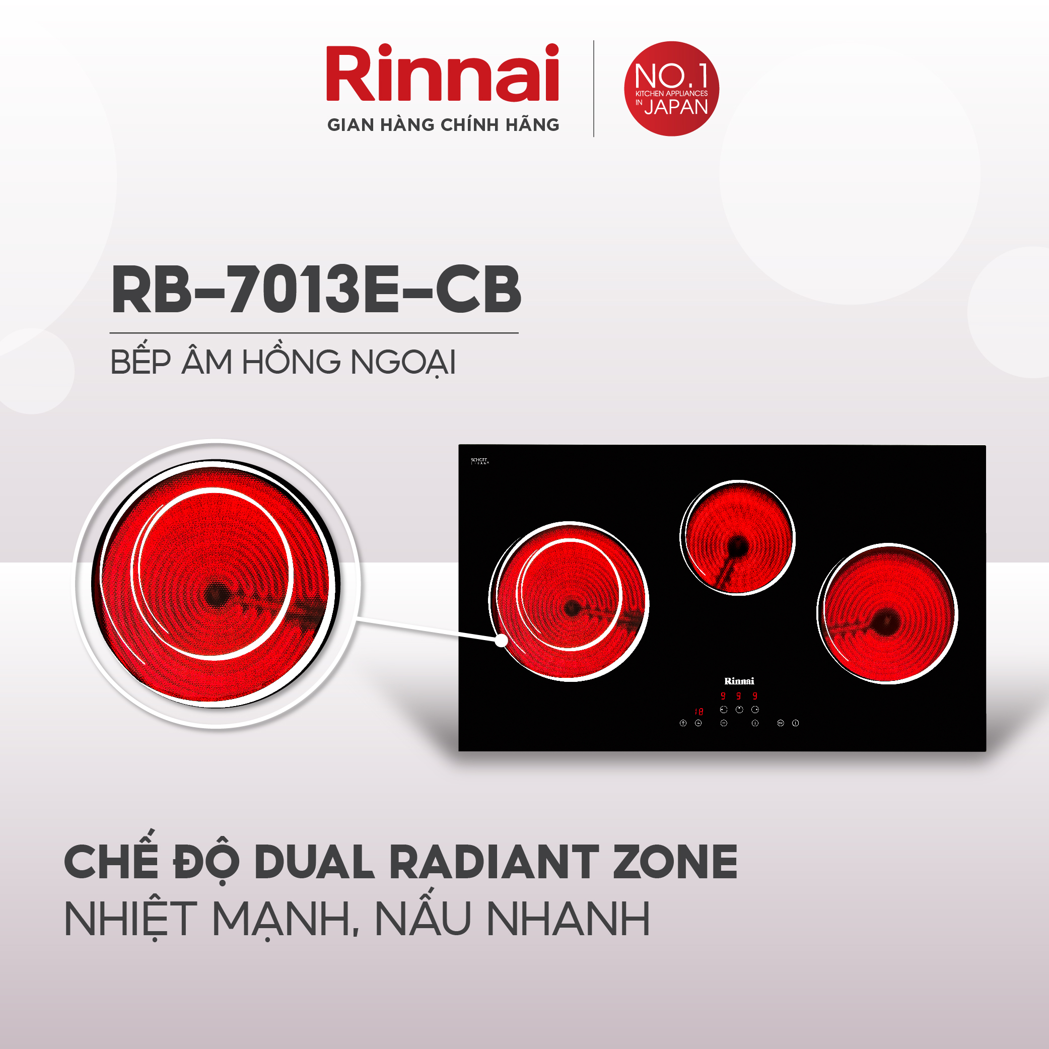 Bếp hồng ngoại Rinnai RB-7013E-CB mặt kính Schott 5200W - Hàng chính hãng.