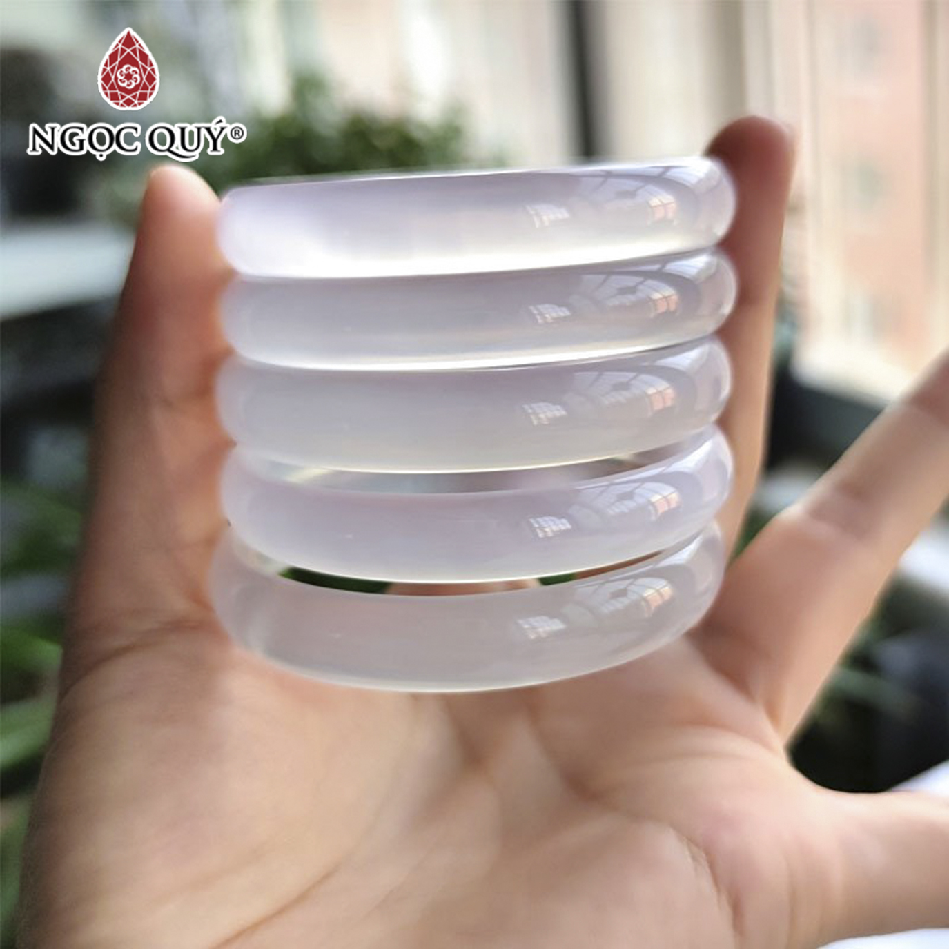Vòng mã não trắng chalcedony trong đẹp - Ngọc Quý Gemstones