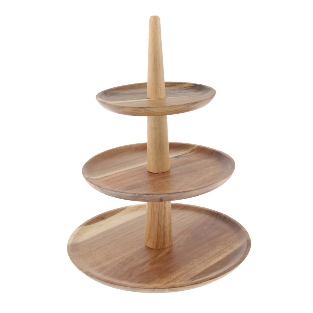 2/3 Tier Cake Snack Stand Wooden Serving Tray Fruit Platter Cupcake Holder
