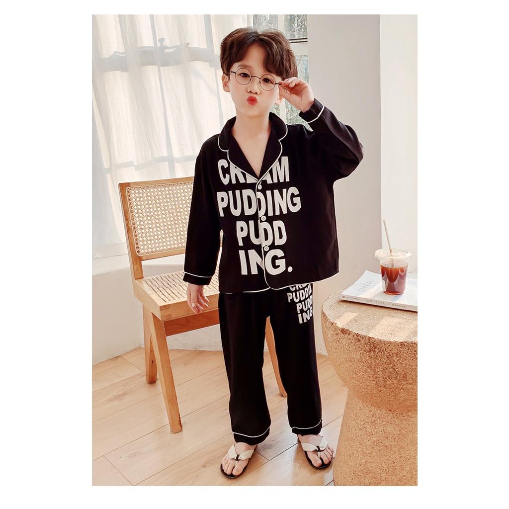 Bộ pijama cho bé xuất xịn, quần áo trẻ em dài tay in hình chữ Tiny Kids cho bé từ 6-28Kg