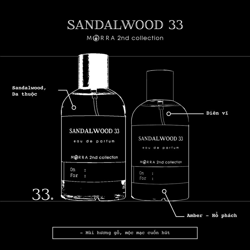 Nước Hoa Nam Morra Sandalwood 33 Chai 50ml Tem Kim Loại Nguyên Liệu Nhập Pháp Hương Thơm Cổ Điển, Nam Tính, Phóng Khoáng - Dạng Xịt