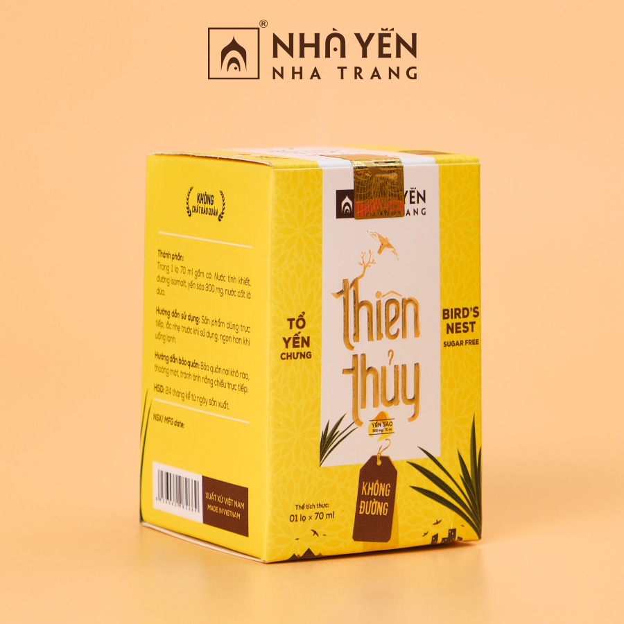 Nước Yến Chưng Sẵn Thiên Thủy Lá Dứa - Hộp 1 Lọ 70ml - Không Đường - Tổ Yến Chưng Đường Phèn - Nhà Yến Nha Trang - Đặc Sản Nha Trang - Yến Sào Chất Luợng