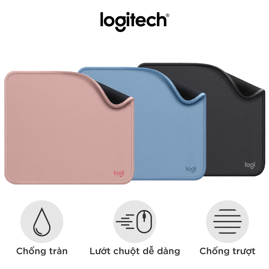 Lót chuột Logitech Mouse Pad - Đế cao su chống trượt, lướt dễ dàng, bề mặt chống đổ tràn, bền bỉ, nhỏ gọn - Màu