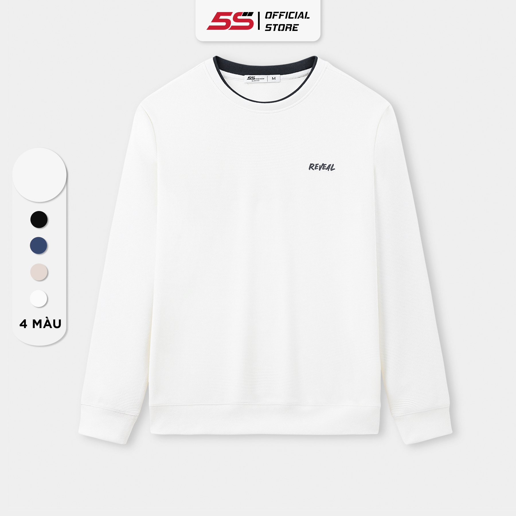 Áo Sweater Nỉ Nam 5S FASHION Cổ Tròn Cotton, Thiết Kế In Trẻ Trung, Vải Dệt Hiệu Ứng Ô Vuông Nổi Phong Cách