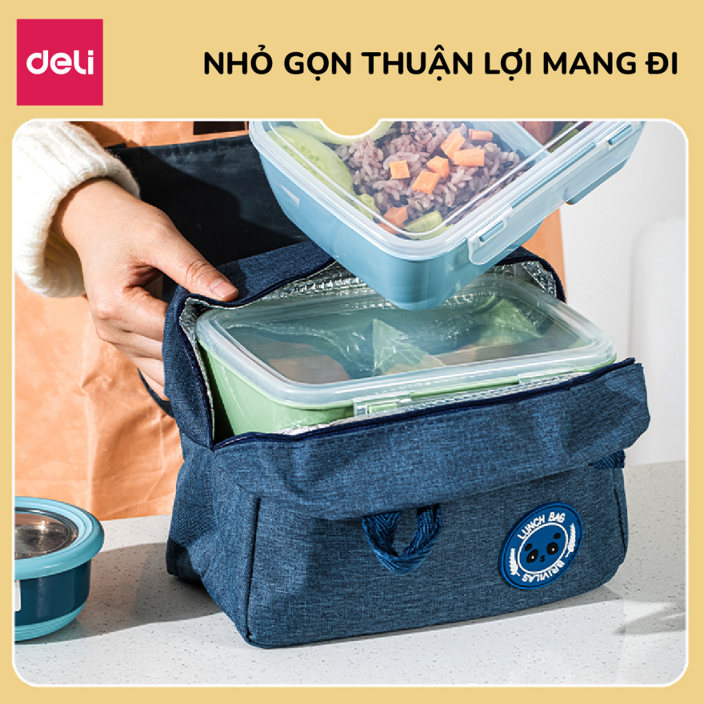 Hộp Đựng Cơm Giữ Nhiệt Văn Phòng 3 Ngăn Deli - Dùng Được Lò Vi Sóng Chống Tràn Hộp Cơm Trưa, Cơm Bento Tặng Kèm Thìa Nhựa An Toàn Học Sinh Văn Phòng