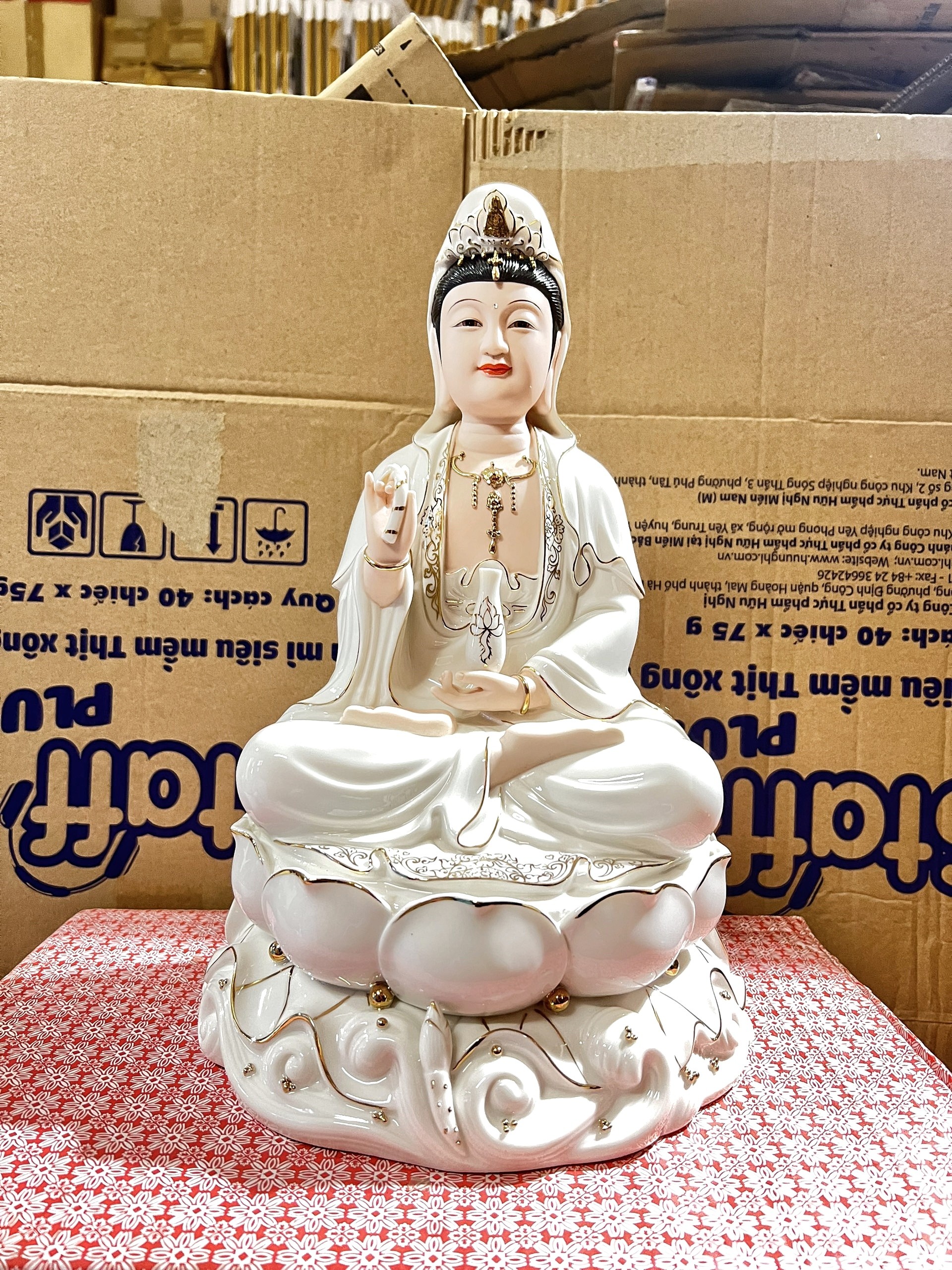Tượng Quan Âm Sứ Trắng Cao Cấp Nhập khẩu cao 35cm