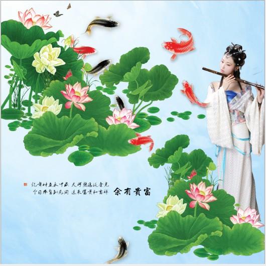 Decal trang trí hoa sen và cá chép size lớn