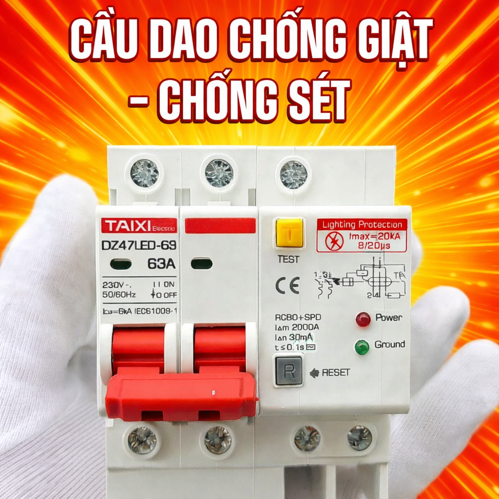 CB Chống Giật Chống Sét Lan Truyền 63A – Ngắt Nhanh, An Toàn Cho Nhà Ở &amp; Văn Phòng