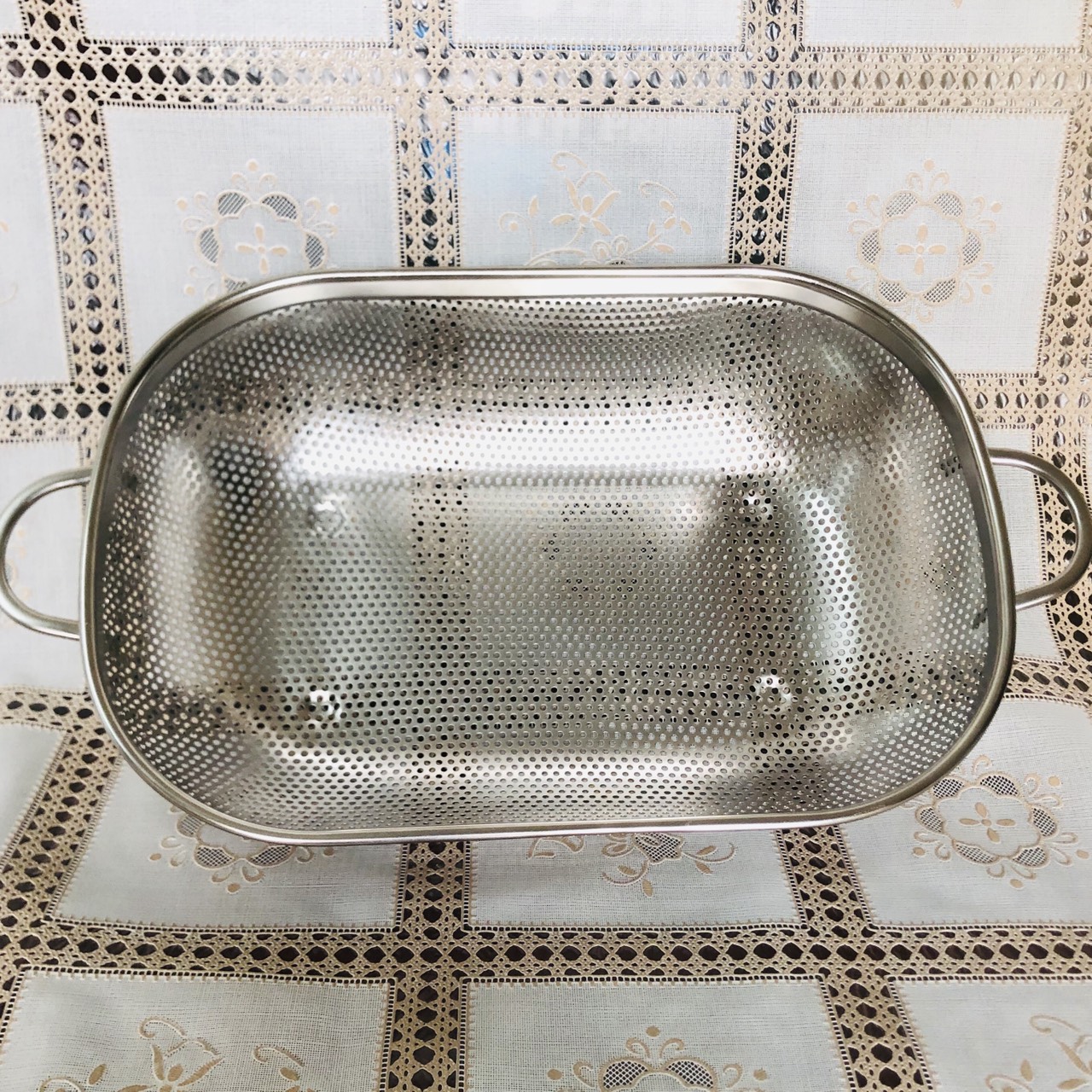 Rổ nhà bếp Inox 304 STAAMI Hàn Quốc oval chữ nhật 2 tay quai có đai cỡ lớn 33,5x23x8cm không hoen gỉ