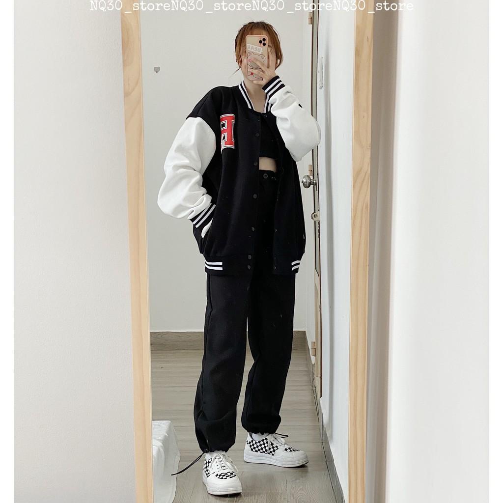 Áo Khoác Bomber R NQ30 Nỉ Bông Nam Nữ Form Rộng Nút Bấm Ullang Unisex