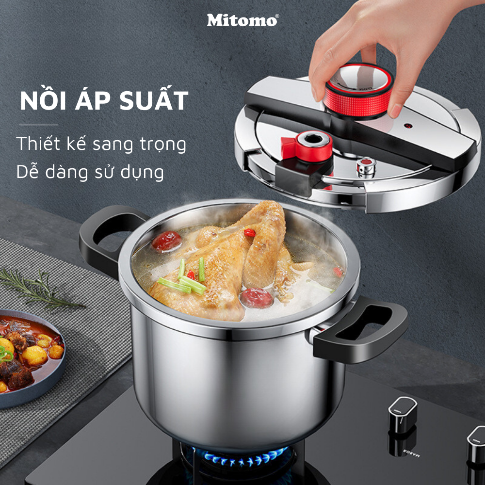 Nồi áp suất Mitomo 304AEU 8L, nấu trên mọi loại bếp - Hàng chính hãng bảo hành 12 tháng