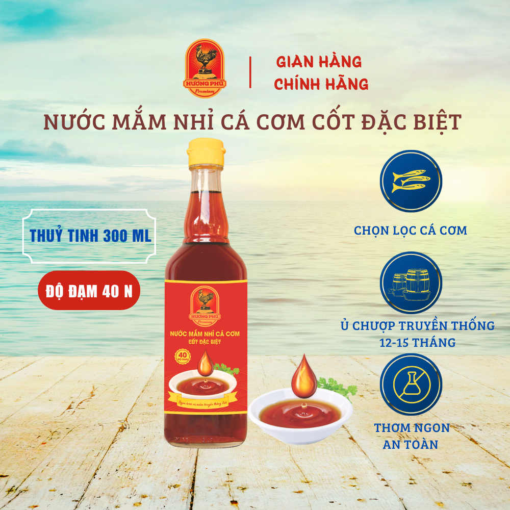 Nước mắm nhĩ cá cơm Hương Phú 40 độ đạm 510ml - truyền thống, thơm ngon chuẩn vị, loại đặc biệt