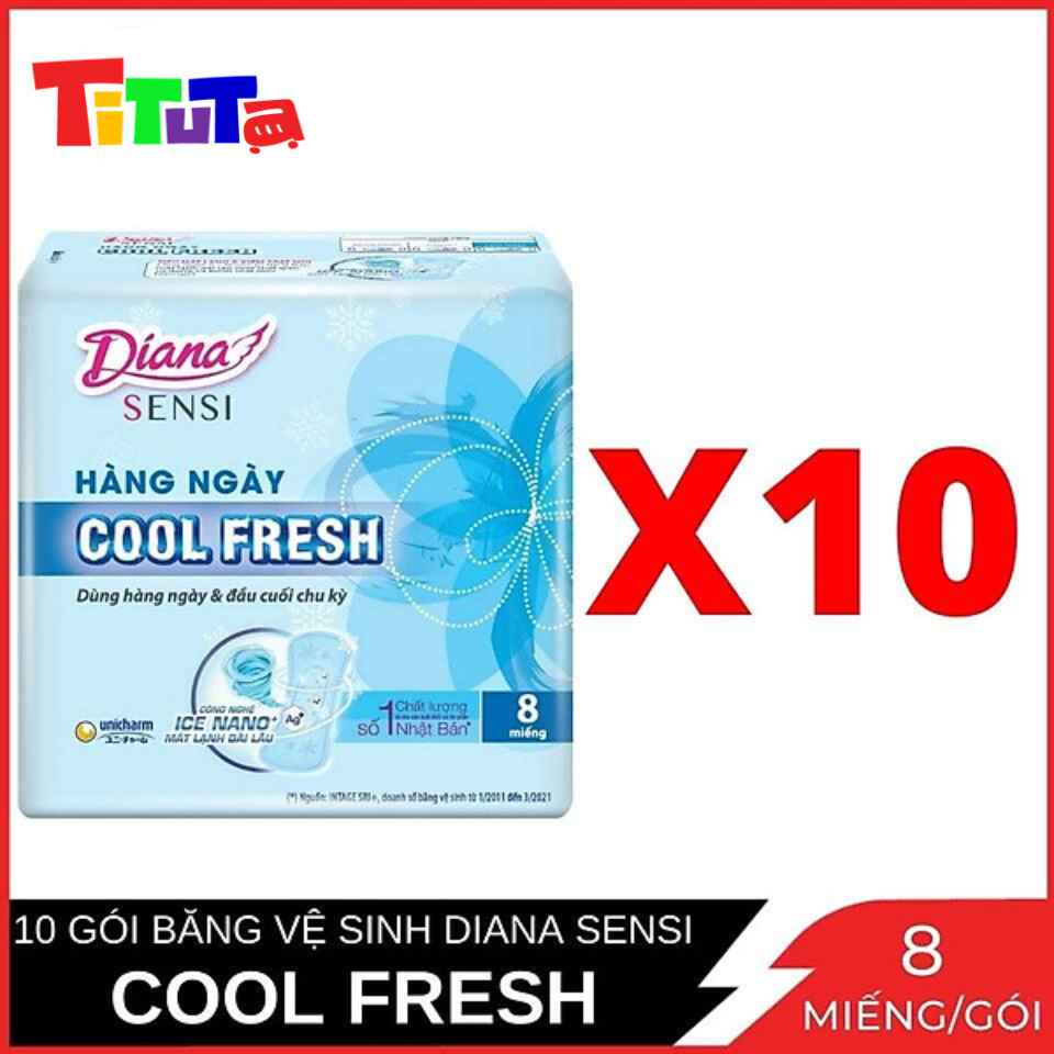 COMBO 10 Gói Băng Vệ Sinh Diana Sensi Hằng Ngày Cool Fresh 8 Miếng x10