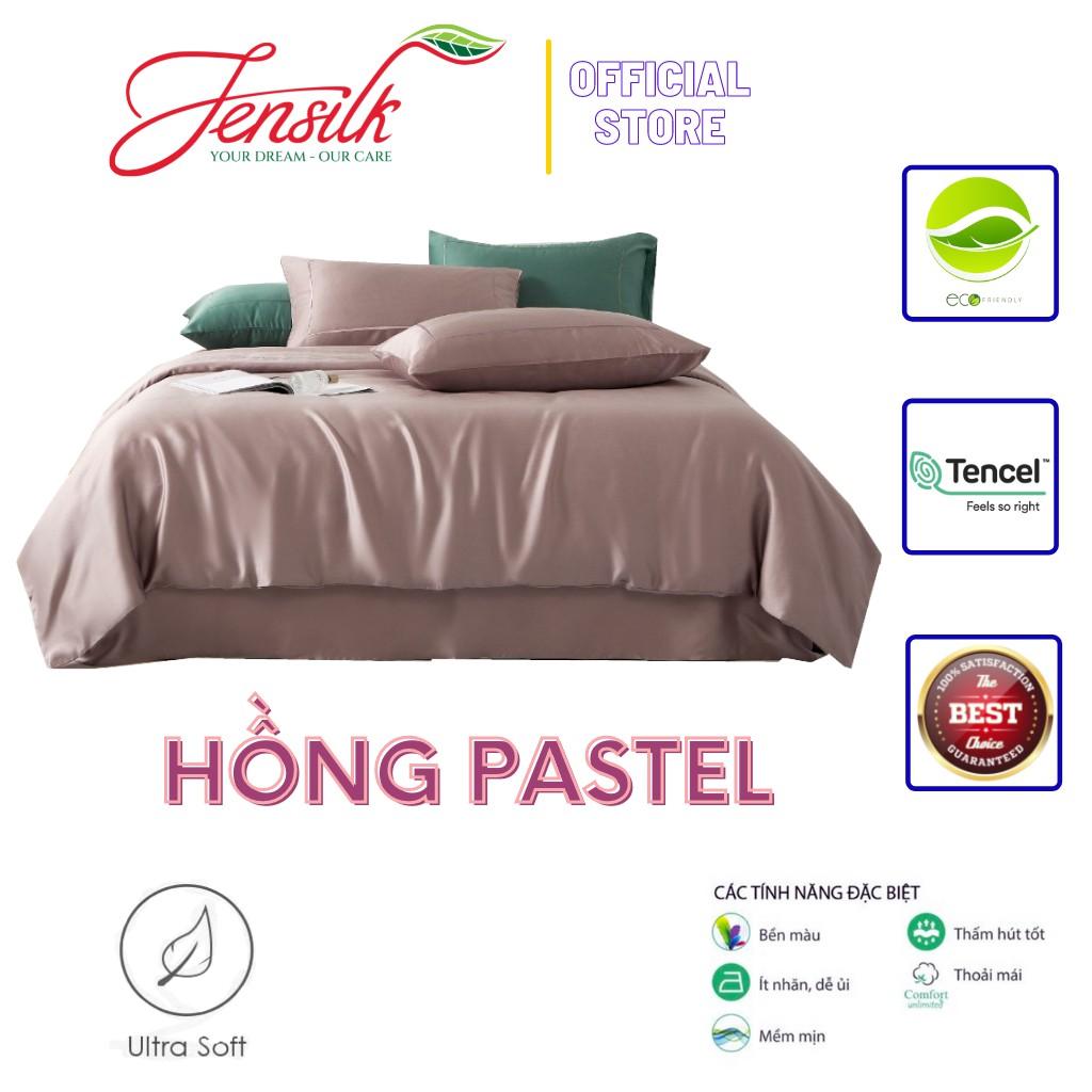Bộ chăn ga gối cao cấp 100%Tencel 100s, Hồng thêu phối đẳng cấp, chất liệu siêu mềm mát mịn