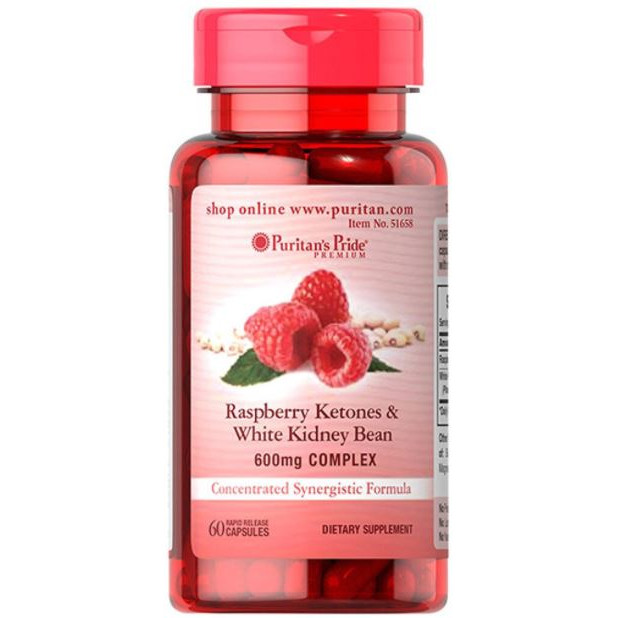 Hỗ trợ giảm cân Mỹ an toàn hiệu quả Raspberry Ketones and White Kidney Bean 600mg complex Puritan's Pride - QuaTangMe Extaste