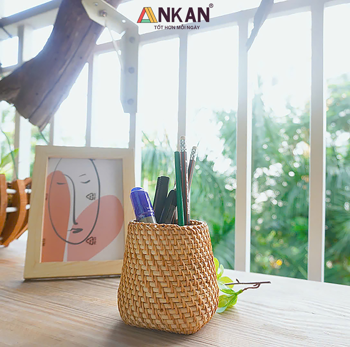 Cốc Mây Tre Đan Thủ Công Đa Năng - Đựng Bút, Cắm Hoa, Trang Trí Bàn Làm Việc - Phong Cách Vintage