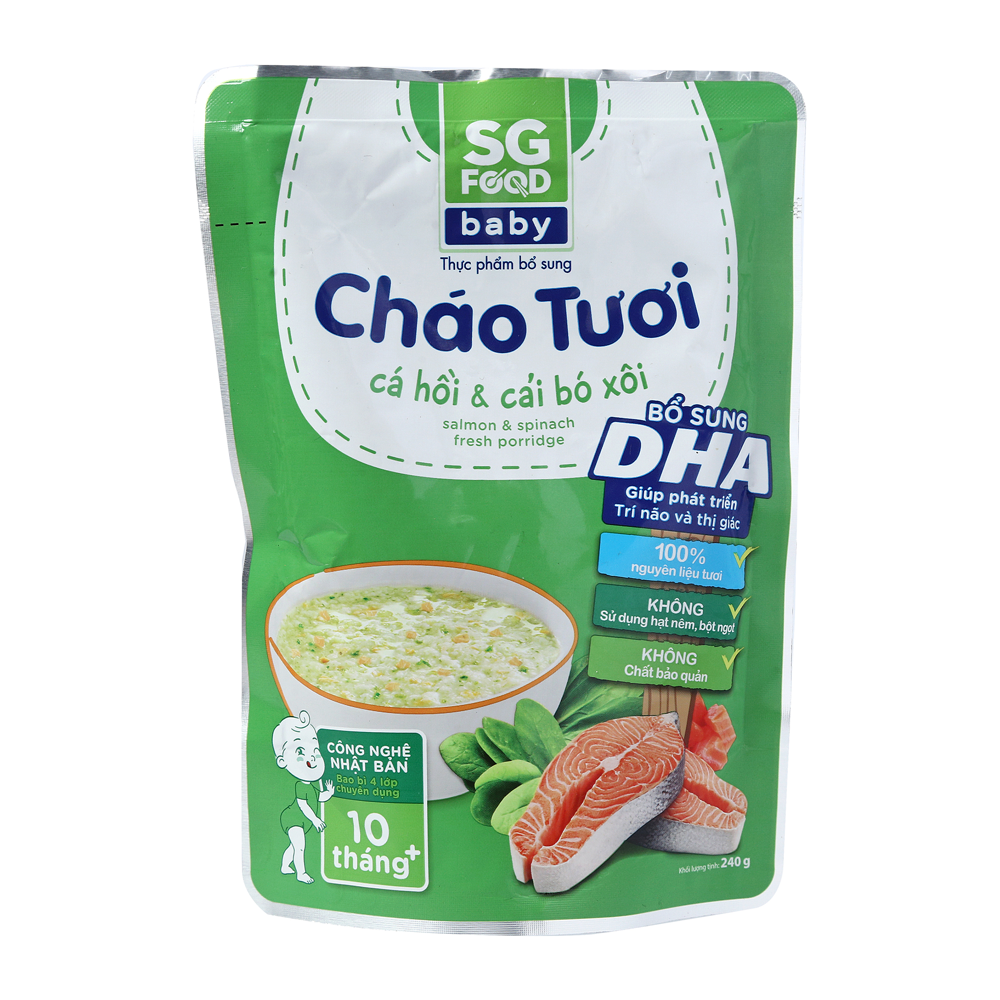 Cháo Tươi SG Food Cá Hồi Và Cải Bó Xôi 240g