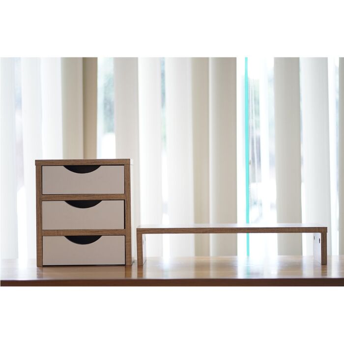 SB Furniture, Looms, Dion Office Accessories (Drawer Unit and Monitor Stand), Solid Oak Color, W25xD15xH28 cm.