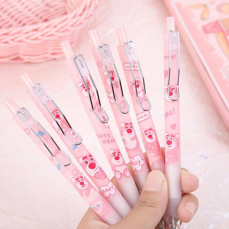 Bút Mực Gel Ngòi 0.5Mm Có Thể Bơm Mực Lại Hình Chú Gấu / Dâu Tây Màu Đen