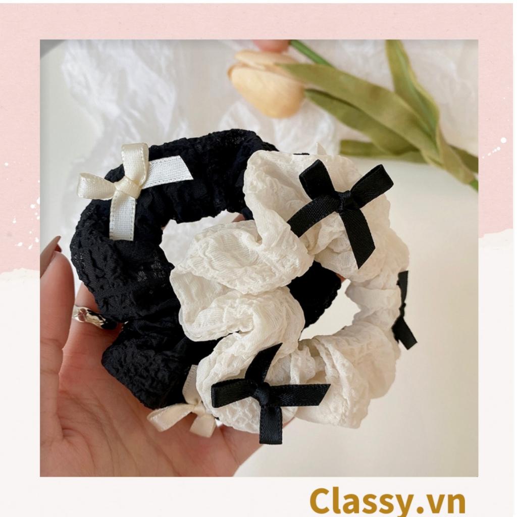 Dây cột tóc Classy scrunchies 2 màu trắng đen có gắn nơ xinh xắn PK774