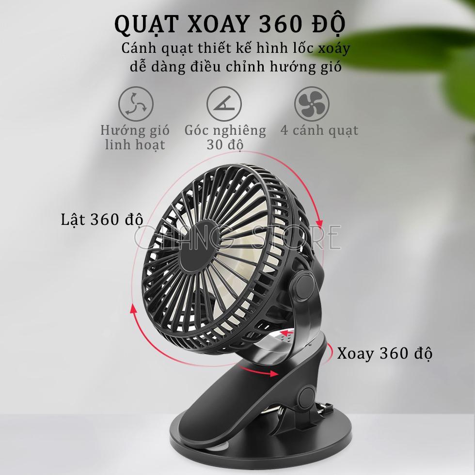 Quạt kẹp tích điện xoay 360 độ, quạt mini kẹp bàn