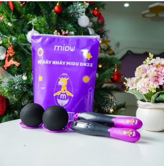 Bộ dây nhảy túi Midu DN22 2 cán chống trượt có bộ đếm điện tử dây lõi thép dài 3 mét chắc chắn độ bền cao