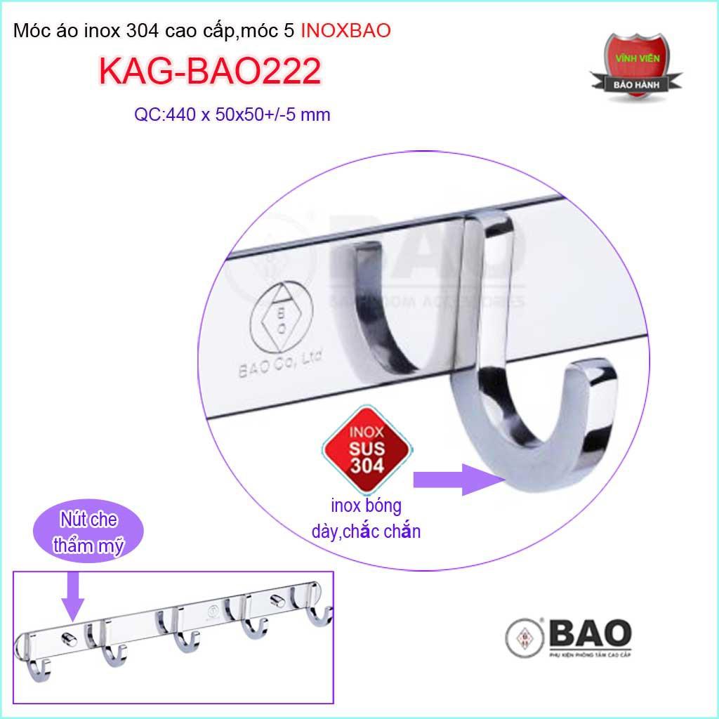 Móc 5 Inox Bảo KAG-BAO222, móc áo phòng tắm SUS304 hộp đúc vuông sang trọng thiết kế tin tế đến từng chi tiết