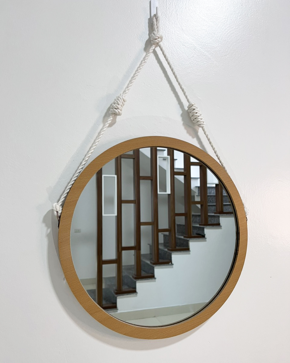 Gương Tròn Viền Gỗ Dây Thừng Treo Tường DLQ MIRROR Decor Góc Học Tập Làm Việc Phòng Ngủ Siêu Đẹp