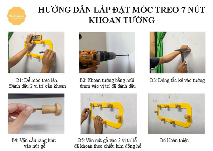 Giá treo đồ kim loại cao cấp 14 nút móc cửa - không cần khoan tường