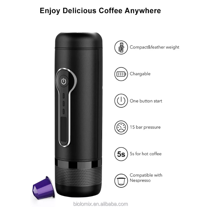 Máy pha cà phê dùng pin cầm tay Biolomix GC-CP010 Tương thích với viên nén Nespresso nhỏ gọn - HÀNG NHẬP KHẨU