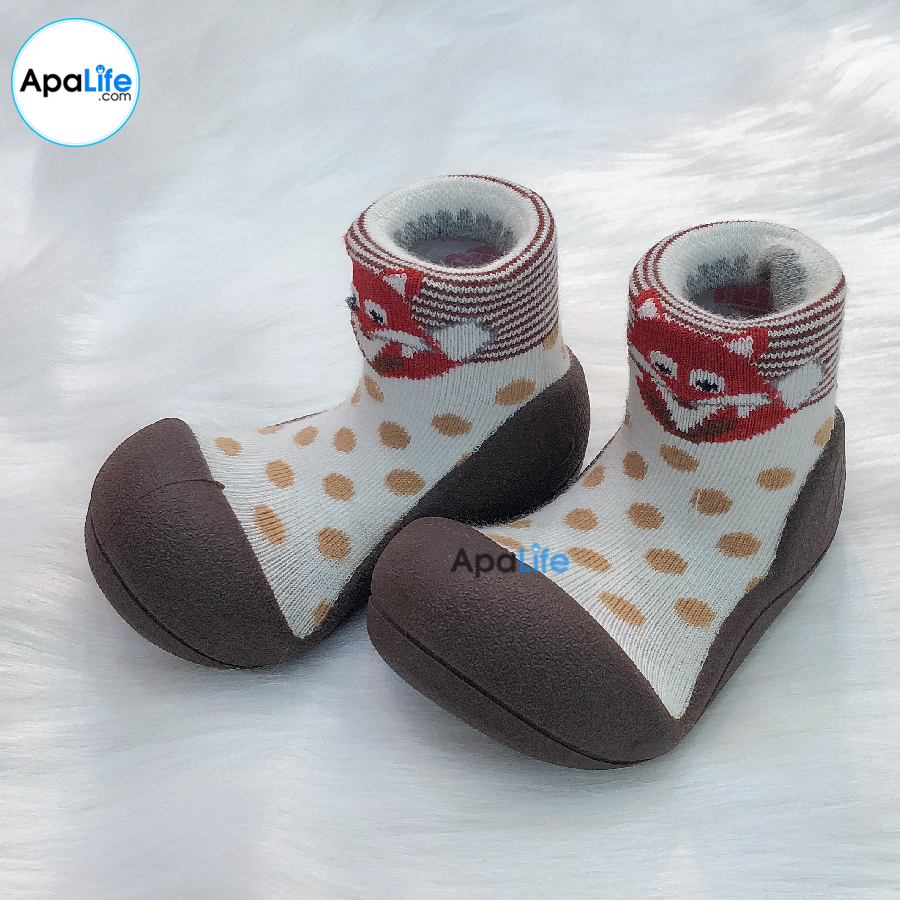 Attipas Zoo - Brown/ AT049 - Giày tập đi cho bé trai /bé gái từ 3 - 24 tháng nhập Hàn Quốc: đế mềm, êm chân &amp; chống trượt