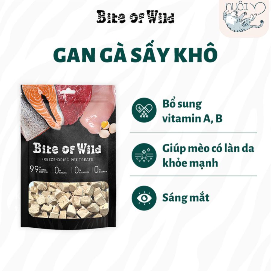 Thức ăn cho mèo Bite Of Wild Cỏ Mèo, Gan Gà, Trứng Gà, Thịt Tươi Sấy Khô Không Chất Bảo Quản