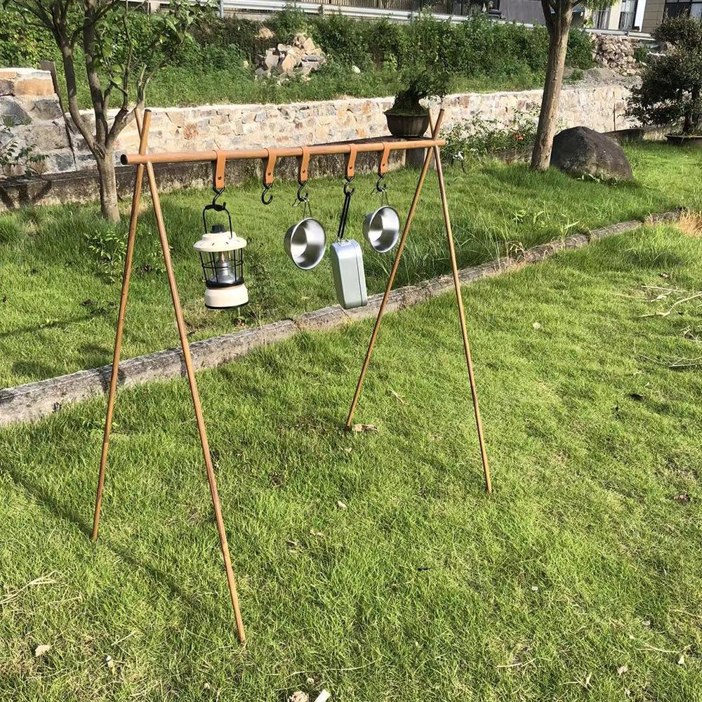 Collapsible Camping Hanging Rack Portable Cookware Hanger Stand Rack Storage Organizer with Hooks for BBQ and Picnics