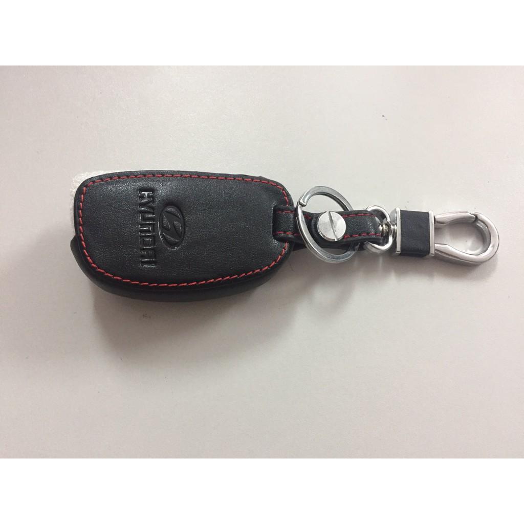 Bao da chìa khóa đen chỉ đỏ dành cho xe GRAND I10, Elantra - chìa gập