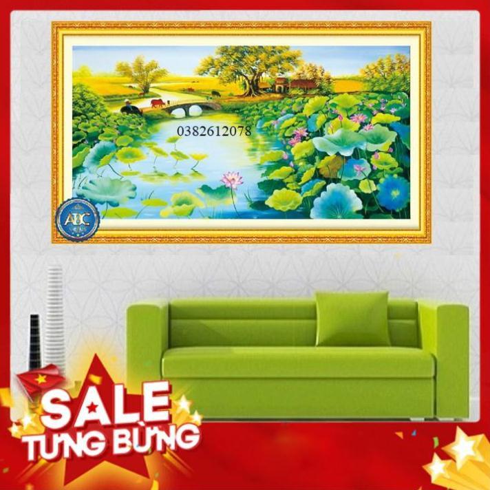 160*90cm Tranh đính đá Đầm Sen, Tranh đính đá Chưa đính VS129