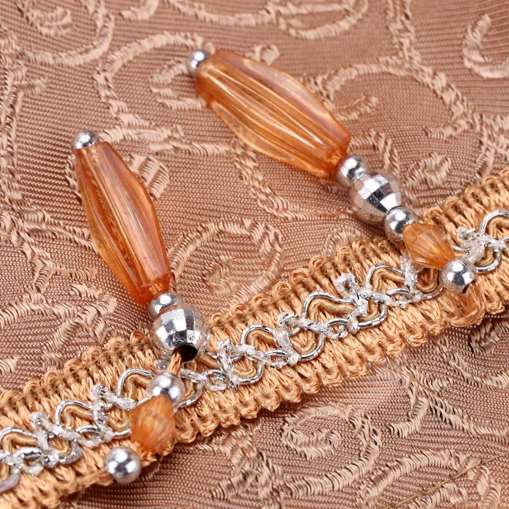 2 tấm Rèm cửa sổ vải voan đính hoa văn bảng to kèm tua rua phía thân dưới kích thước 100 * 250 cm-Màu Cà phê