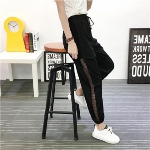 Quần Jogger Nữ  Phối Lưới Hông kiểu dáng thể thao Cạp Chun Chất đũi