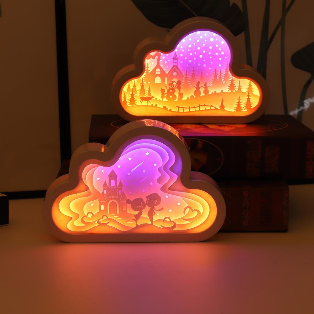 Đèn ngủ khắc giấy 3D Kết hợp với dải đèn LED, tiêu thụ điện năng thấp Hỗ trợ USB