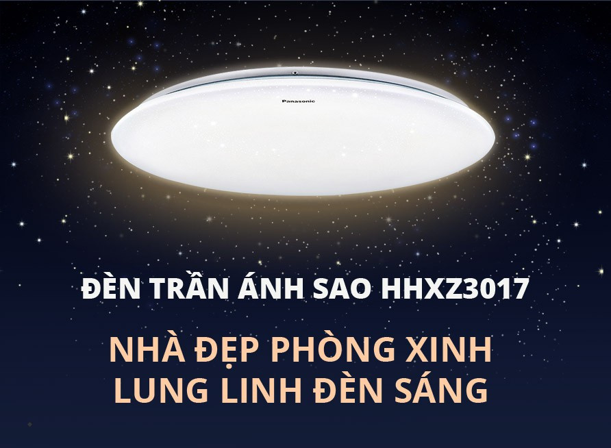 Đèn trần ánh sao Starry Panasonic HHXZ301788 28W cho phòng ngủ hiệu ứng ánh sáng lấp lánh, chế độ ngủ, thư giãn, hẹn giờ