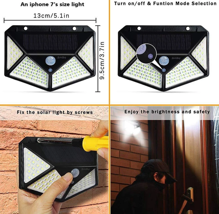 Đèn năng lượng mặt trời KG61 cảm biến chuyển động siêu sáng, chống nước đèn có 3 chế độ sáng (dùng ngoài trời sân vườn đèn đường bóng đèn chiếu sáng) 100led - Hàng chính hãng