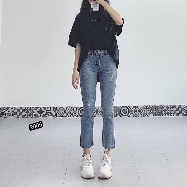 Quần jean dài ống loe lưng cao siêu đẹp