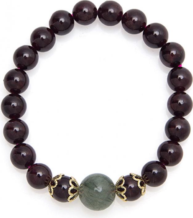 Gembank Vòng Tay Đá Hồng Thạch Lựu Garnet Mix Đá Thạch Anh Tóc Xanh Tự Nhiên 9MM