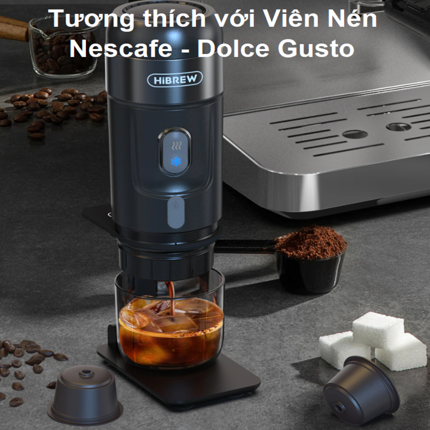 Máy pha cà phê cầm tay Espresso 3 trong 1 thương hiệu HiBREW cao cấp H4A công suất 80W, áp suất 60ml