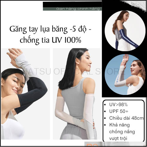 Găng tay xỏ ngón lụa băng Hatsu chống nắng và ngăn tia UV 100% - phối 2 màu thời trang - Dòng -5 độ cao cấp - Hàng chính hãng