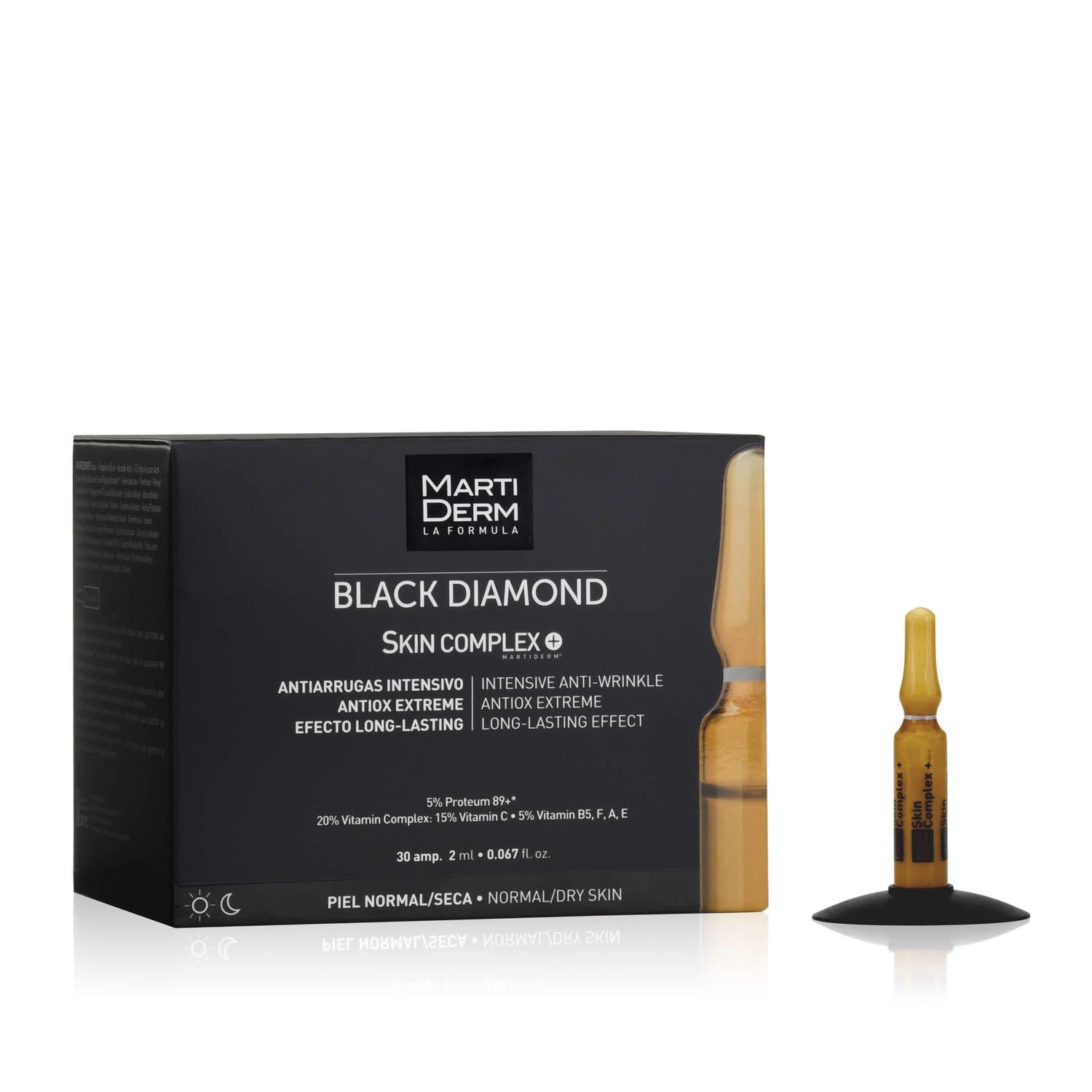 MartiDerm Black Diamond Skin Complex+ -- Ampoule Chống Oxy Hoá, Trẻ Hóa &amp; Làm Sáng Da 5% Proteum 89+, 15% LAA Hộp 30 Ống