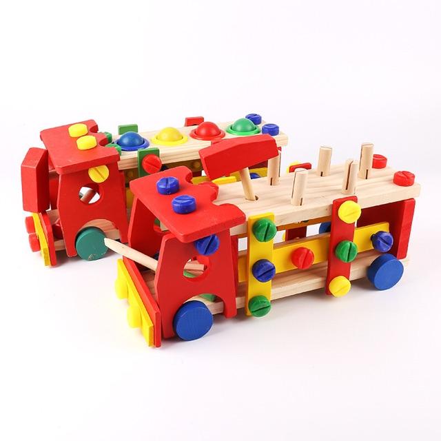 Đồ chơi Gỗ Xe Ô tô đập tháo ốc vít - Gỗ An Toàn