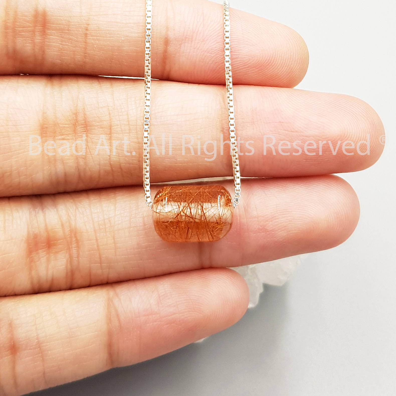 Dây Chuyền 11.5x8MM L.Thống Thạch Anh Tóc Đỏ Và Bạc 925, Hoả, Thổ, Vòng Cổ, Trang Sức Phong Thuỷ - Bead Art