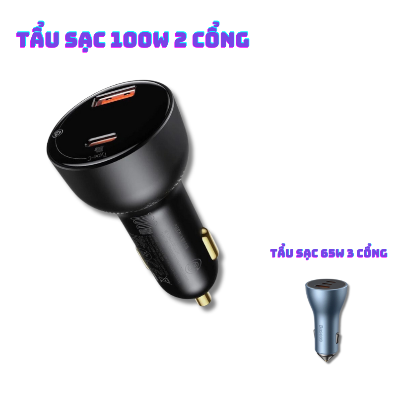 (Tặng túi đựng TOPK) Tẩu sạc Baseus hai cổng Type-C và USB, công suất 100W sạc nhanh cho laptop, điện thoại,...-Hàng chính hãng