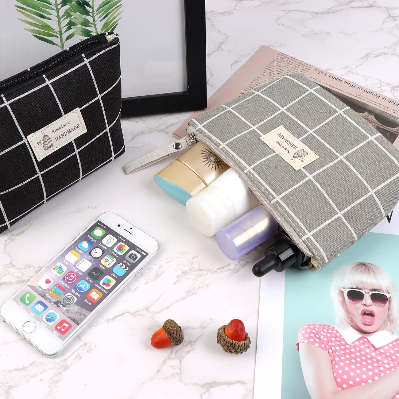 Hộp Đựng Mỹ Phẩm Bằng Vải 2 Cái, Túi Đựng Mỹ Phẩm Bằng Vải, Túi Trang Điểm Bằng Vải Đa Năng Có Khóa Kéo, Cho Thẻ Rút Tiền Móc Khóa Mỹ Phẩm